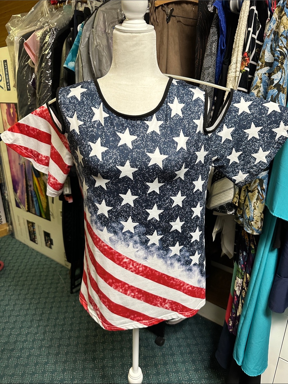 Women’s Star & Stripe Cold-Shoulder Tee - Red, White & Blue